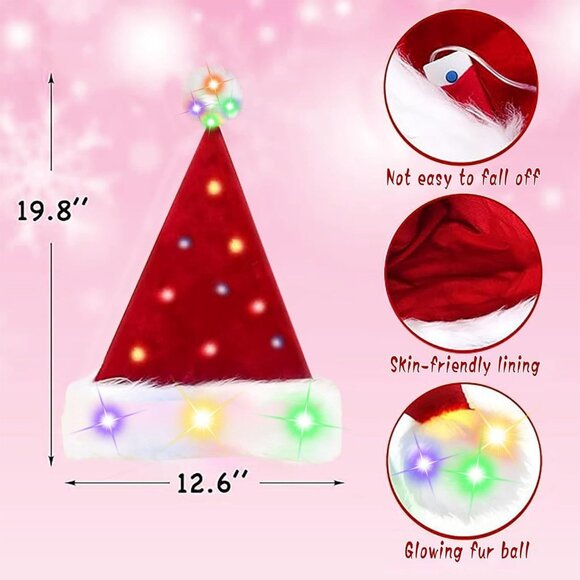 Christmas Santa Hat for Adults, Red Velvet Double Layer Xmas Holiday Hat - Picture 7 of 7